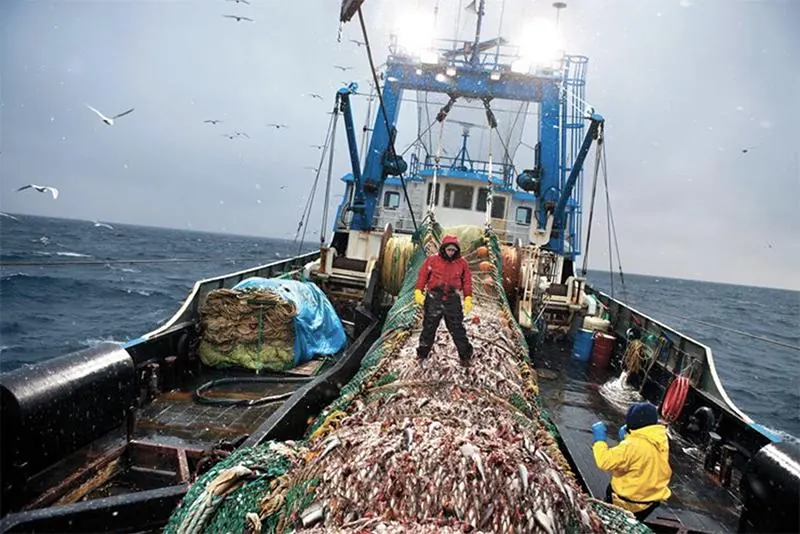 Crew on deck of a fishing trawler